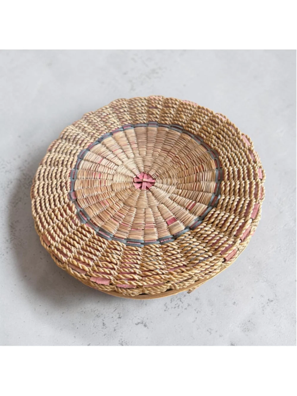 Vintage Woven Sewing Basket w/ Lid Coiled Fiber Thread Spools Cottagecore Decor